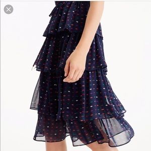 Jcrew Tiered silk dress in lip print